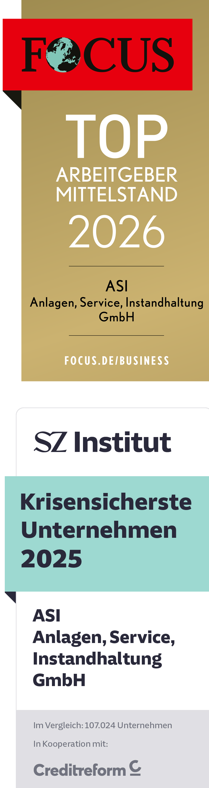 Auszeichnung ASI Creditreform und Arbeitgeber Mittelstand